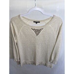 Chaus Sport Pullover Blouse Womens Size Small Beige 3/4 Sleeve Sequin Round Neck